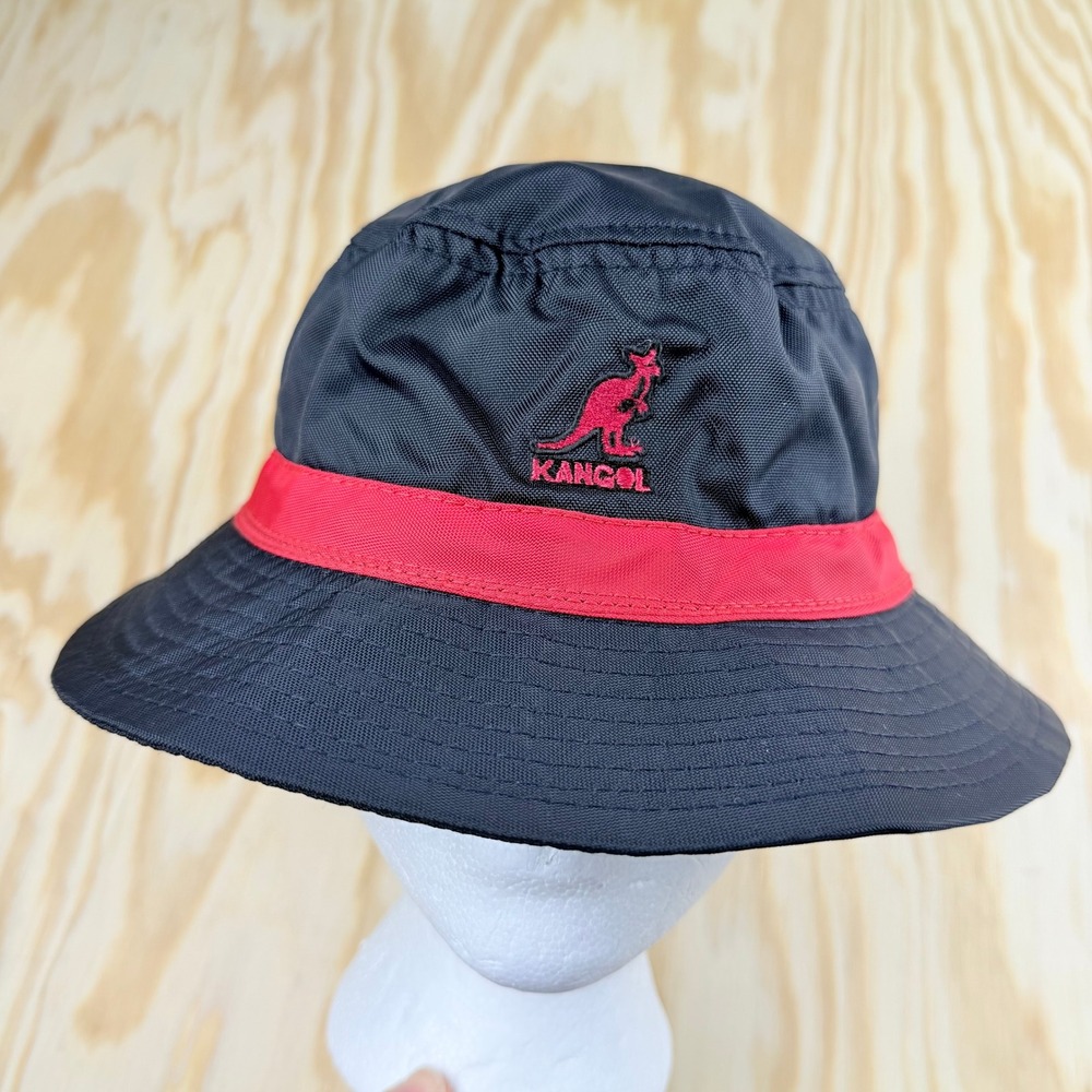 Kangol Vintage Bucket Hat Black Red Nylon Showerproof Style 5054 Mens Large USA